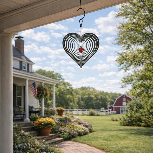 Stainless Steel Heart Wind Spinner with Red Crystal Accent