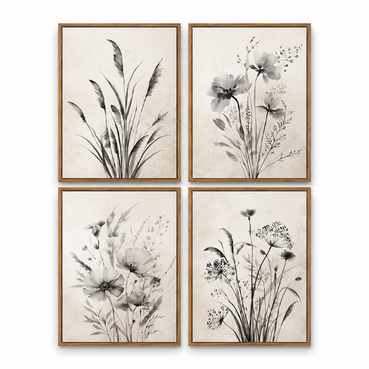 Botanical Quartet Canvas Wall Art Set (4 Panels, 12x16 in Each)