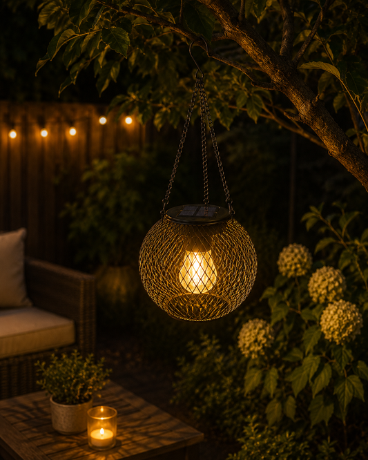 Solar Mesh Globe Hanging Lantern-Metal Lattice Outdoor Lantern (LED Included)