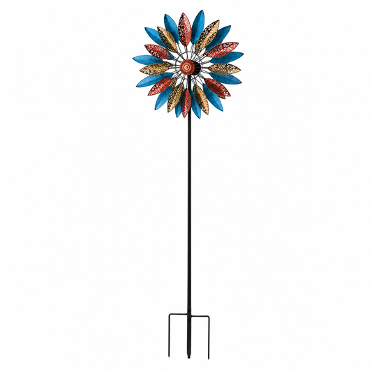 2m Kinetic Flower Wind Spinner-Tall Metal Garden Statement Stake