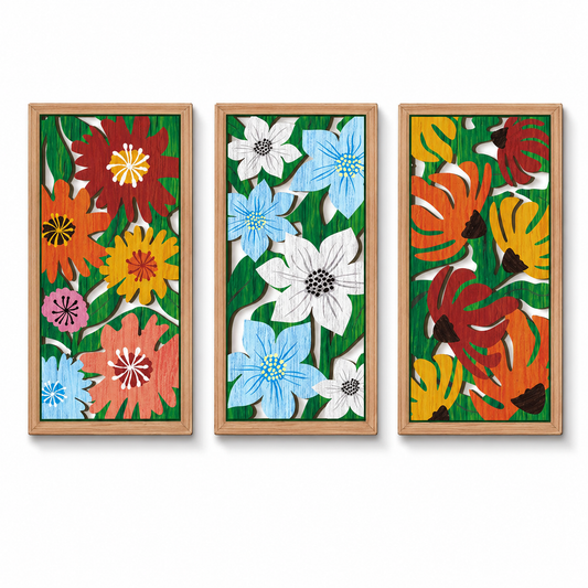 Designer Openwork Triptych Wall Art (Set of 3)-Wood-Look Framed Statement Panels, 32.6in x 16.54in