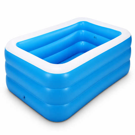 Blue Rectangular Inflatable PVC Pool for Backyard Cooling