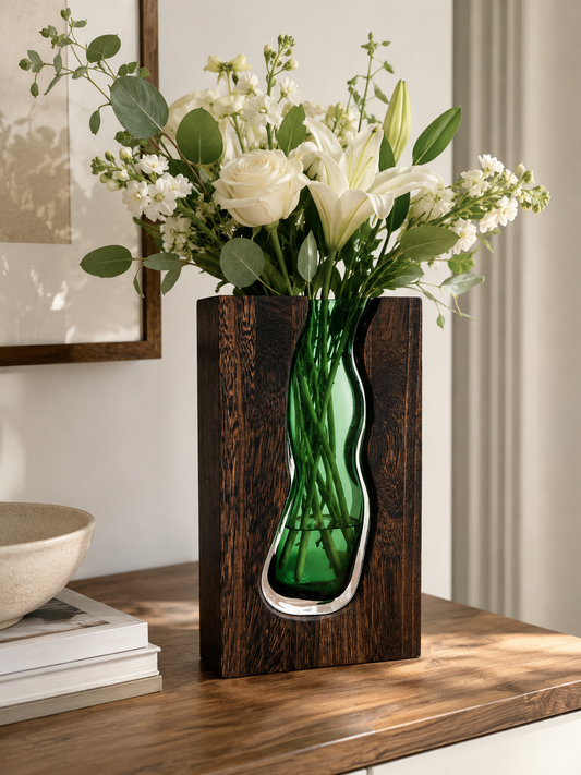 Wood & Glass Propagation Vase for Cuttings & Single Stems