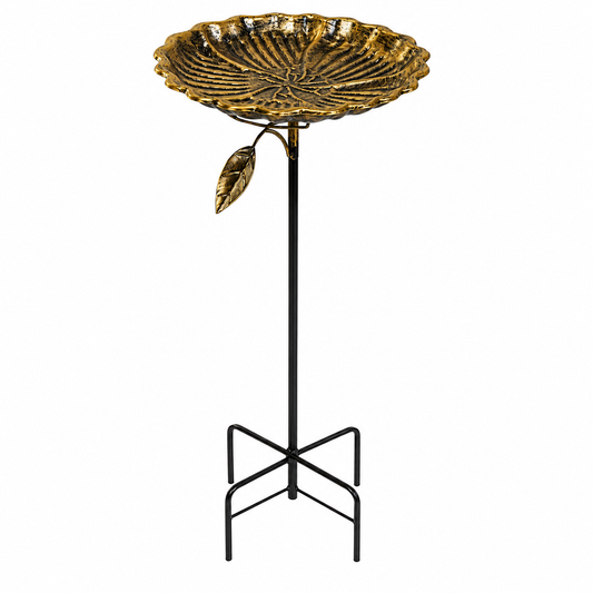 Antique Gold Lotus Bird Bath Stake for Garden Decor