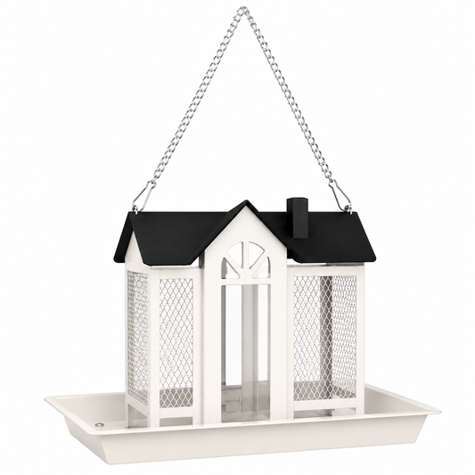 House-Style Hanging Bird Feeder with Seed Tray (Metal)