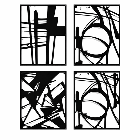Linear Grid Quartet-Black Framed Abstract Metal Wall Art (Set of 4)