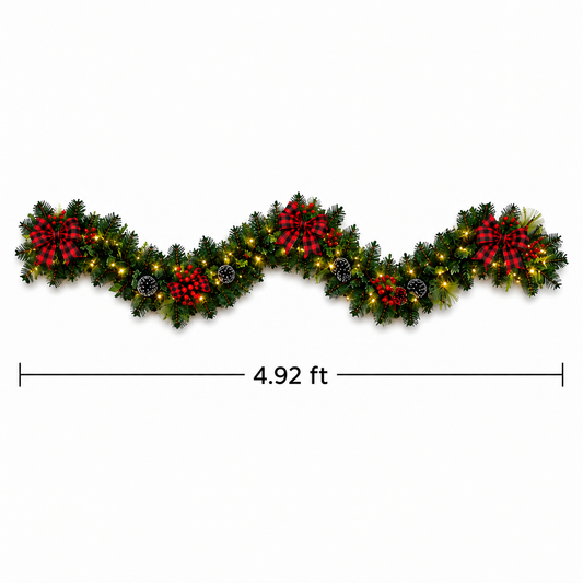 Lighted Plaid Bow Christmas Garland (4.92ft L)
