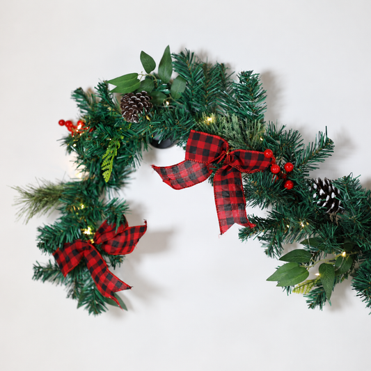 Lighted Plaid Bow Christmas Garland (3 Different Sizes)
