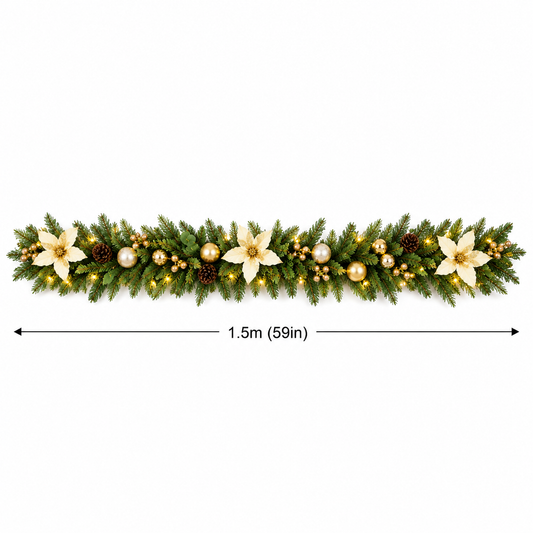 Golden Flower Christmas Garland (4.94 ft L)