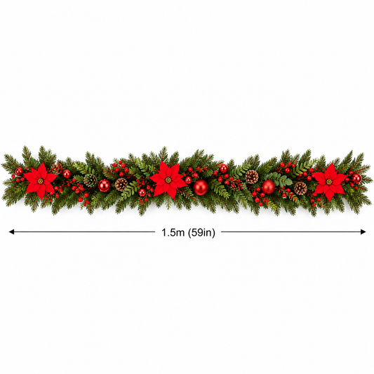 Red Flower Christmas Garland (4.92 ft L)