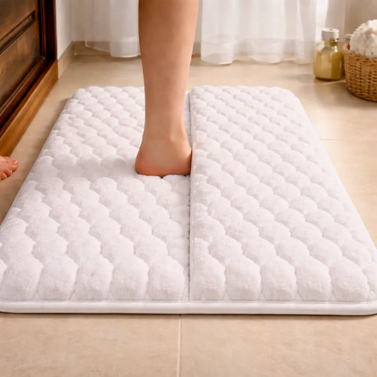 PebbleTuft Memory Foam Bath Mat-Plush Flannel, Non-Slip PVC Backing