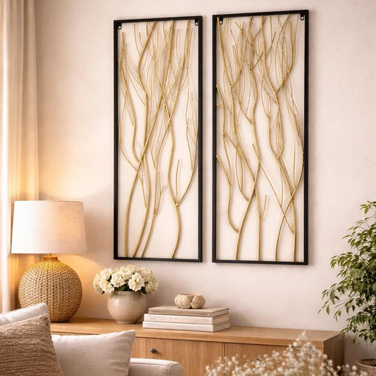 Tall Branch Metal Wall Art Panels (Set of 2)