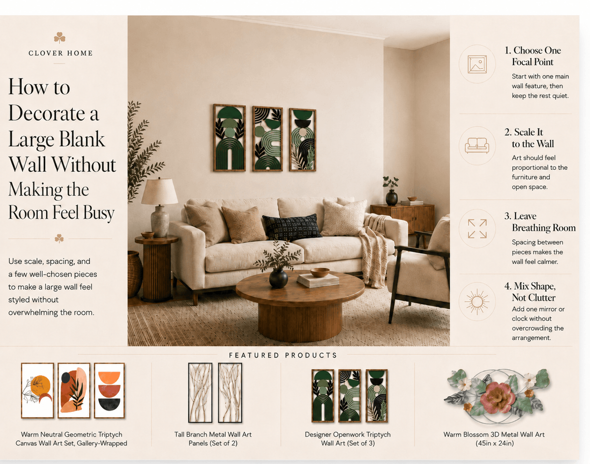 How to Decorate a Large Blank Wall Without Making the Room Feel Busy