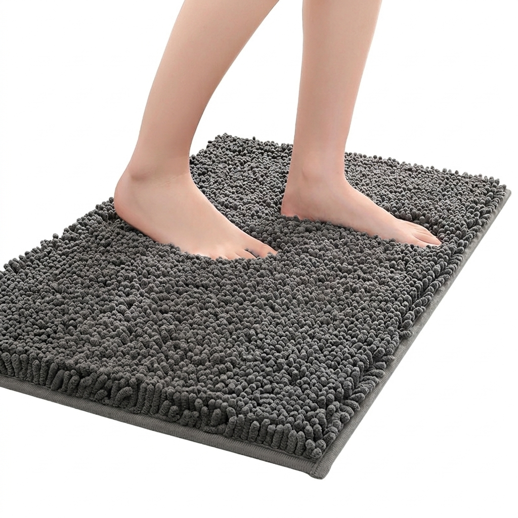 Plush Chenille Bath Mat Set (3-Piece)-Thick, Absorbent & Machine Washable