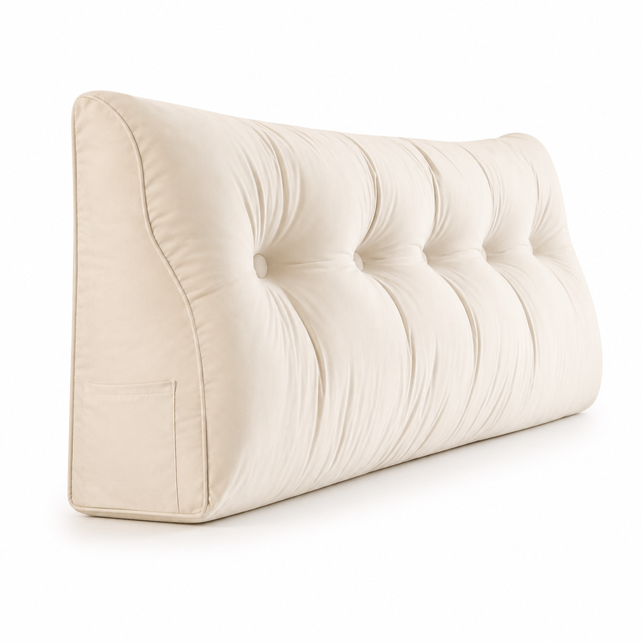 Champagne Tufted Headboard Backrest Pillow-Wide Bed Reading Cushion (Standard/Queen)