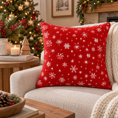 Red Snowflake Pillow Cover (20"L × 20"W)