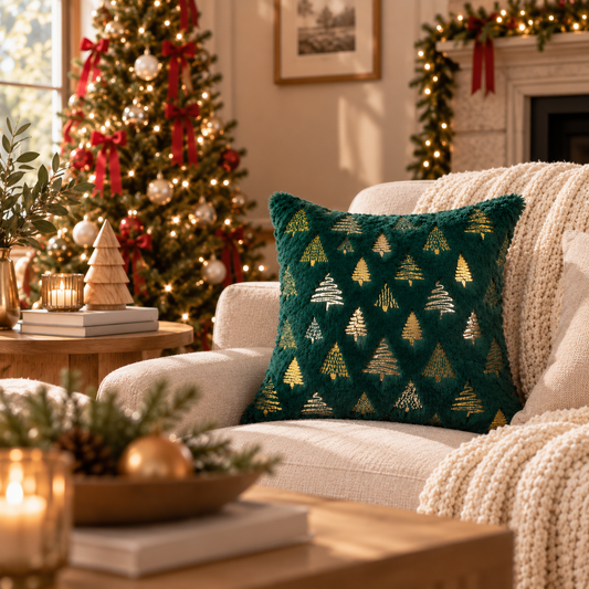 Green Xmas Tree Pillow Cover (18"L × 18"W)