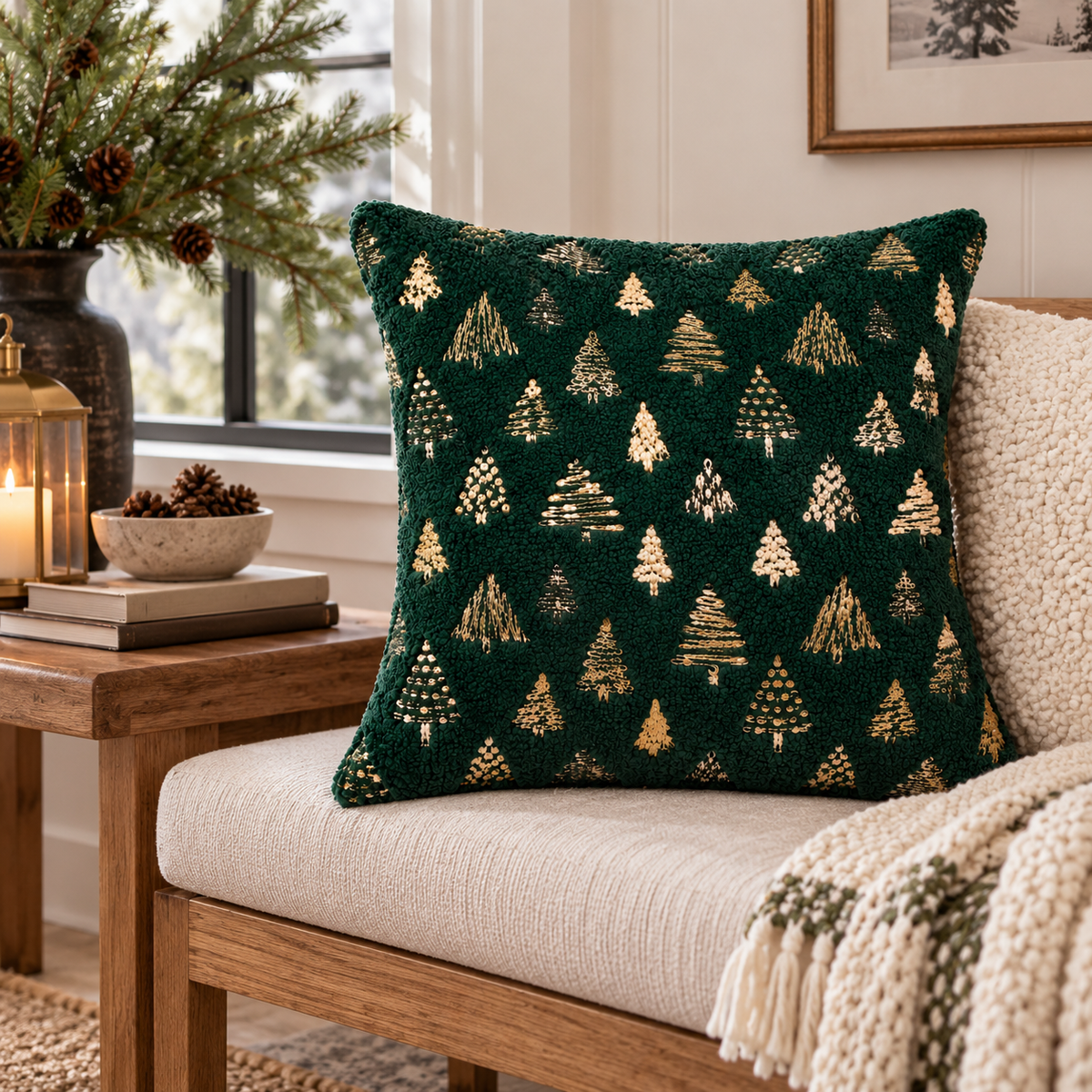 Green Xmas Tree Pillow Cover (18"L × 18"W)