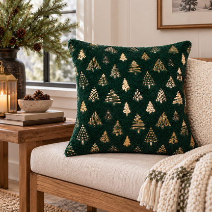 Green Xmas Tree Pillow Cover (18"L × 18"W)