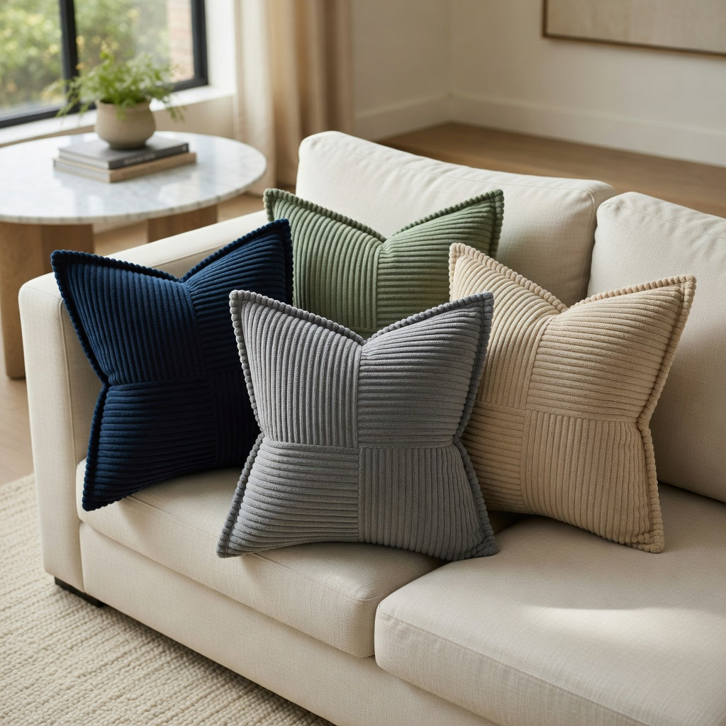Corduroy Cross-Seam Pillow Cover-Textured Panel Patchwork
