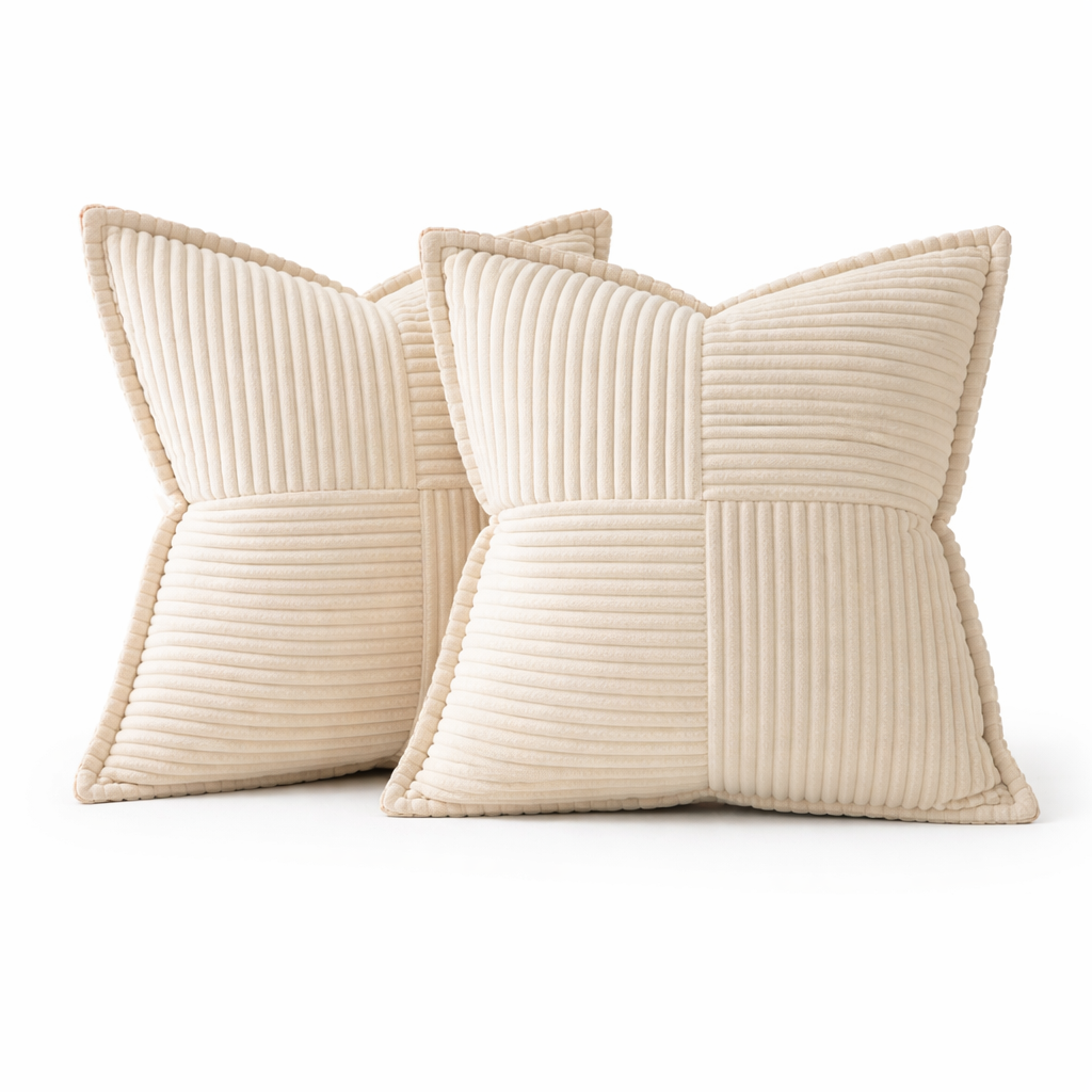 Corduroy Cross-Seam Pillow Cover-Textured Panel Patchwork