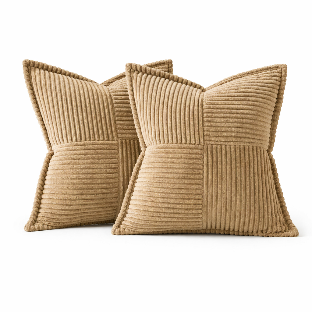 Corduroy Cross-Seam Pillow Cover-Textured Panel Patchwork