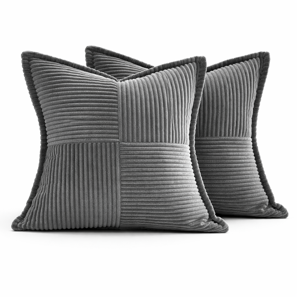 Corduroy Cross-Seam Pillow Cover-Textured Panel Patchwork