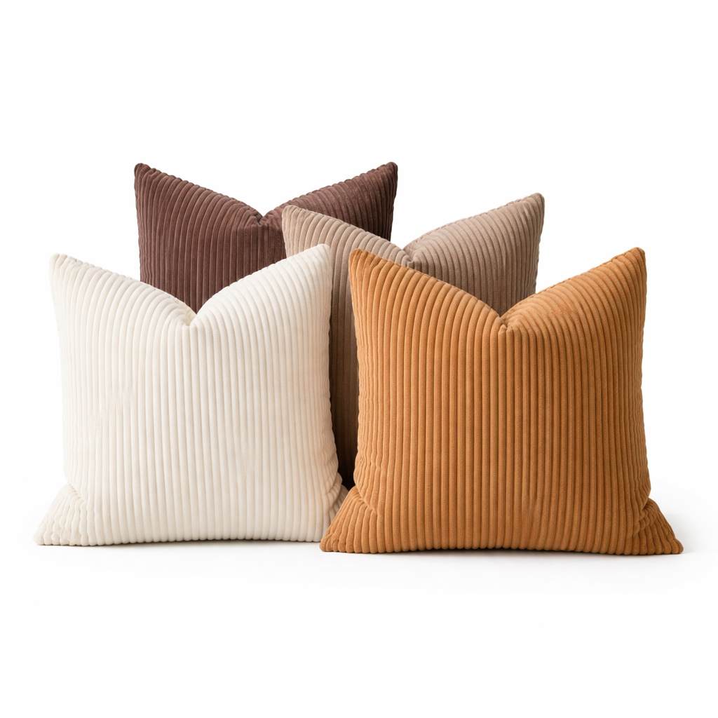 Vertical Ribbed Corduroy Pillow Covers-Curated 4-Pack Set (18inx18in, Cover Only)