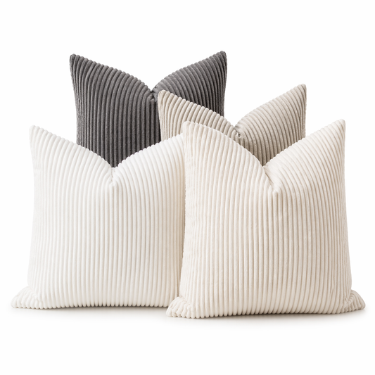 Vertical Ribbed Corduroy Pillow Covers-Curated 4-Pack Set (18inx18in, Cover Only)