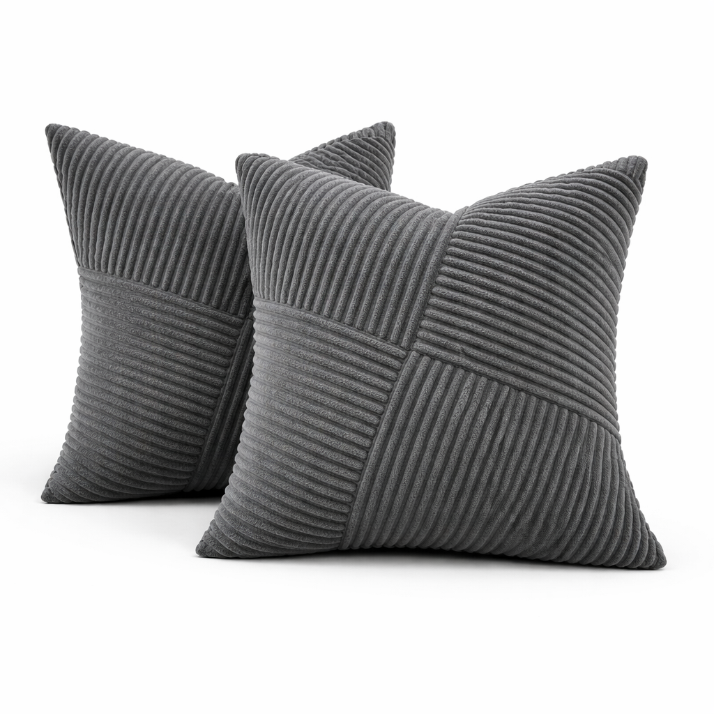 Diagonal Cross-Texture Corduroy Pillow Cover-Modern Weave Look