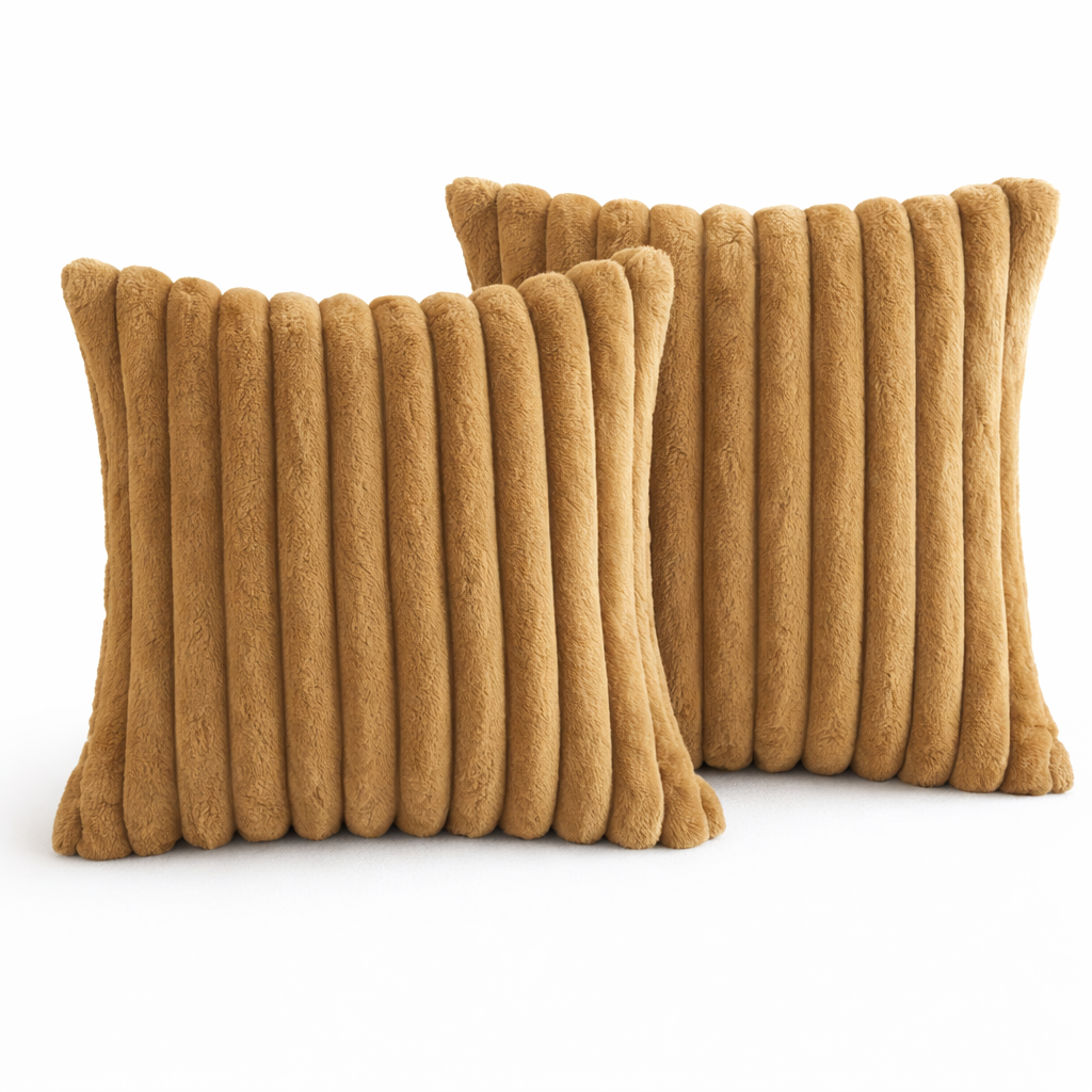 RidgePlush Ribbed Plush Pillow Cover-Faux Rabbit-Soft Texture