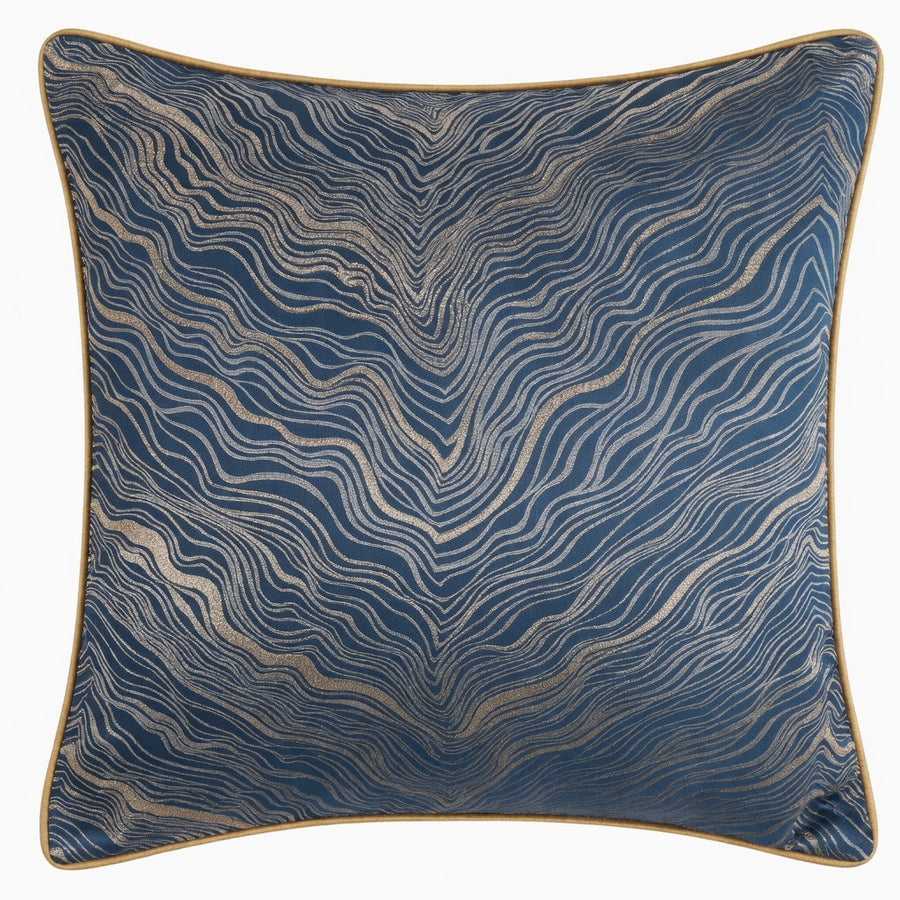 Topographic Wave Velvet-Look Pillow Cover with Gold Piping-18inx18in (Cover Only)