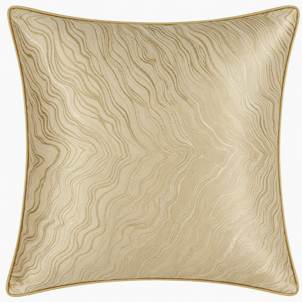 Topographic Wave Velvet-Look Pillow Cover with Gold Piping-18inx18in (Cover Only)