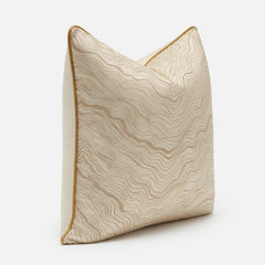 Topographic Wave Velvet-Look Pillow Cover with Gold Piping-18inx18in (Cover Only)