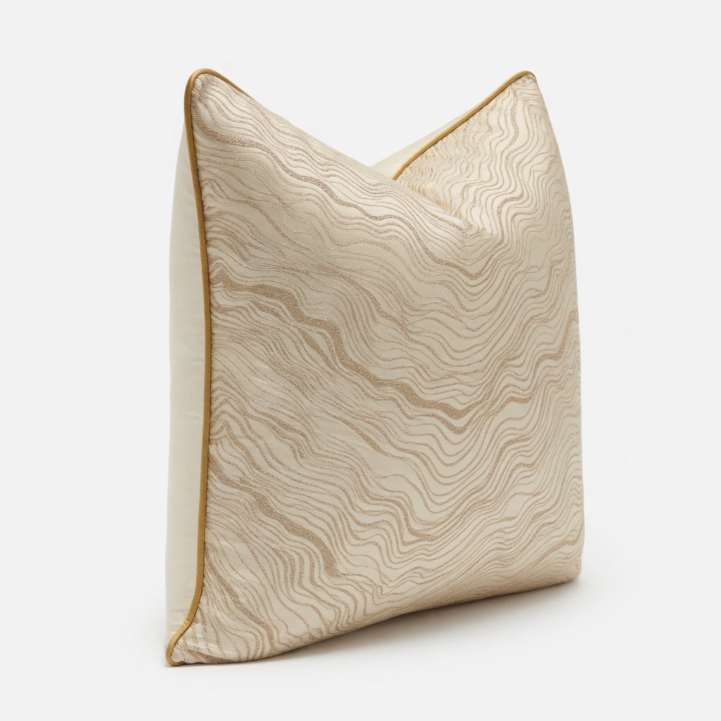 Topographic Wave Velvet-Look Pillow Cover with Gold Piping-18inx18in (Cover Only)