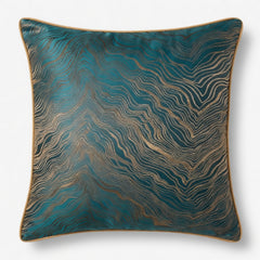 Topographic Wave Velvet-Look Pillow Cover with Gold Piping-18inx18in (Cover Only)