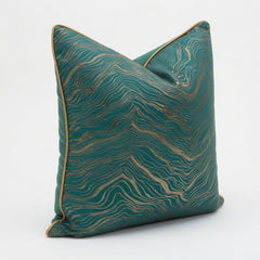Topographic Wave Velvet-Look Pillow Cover with Gold Piping-18inx18in (Cover Only)