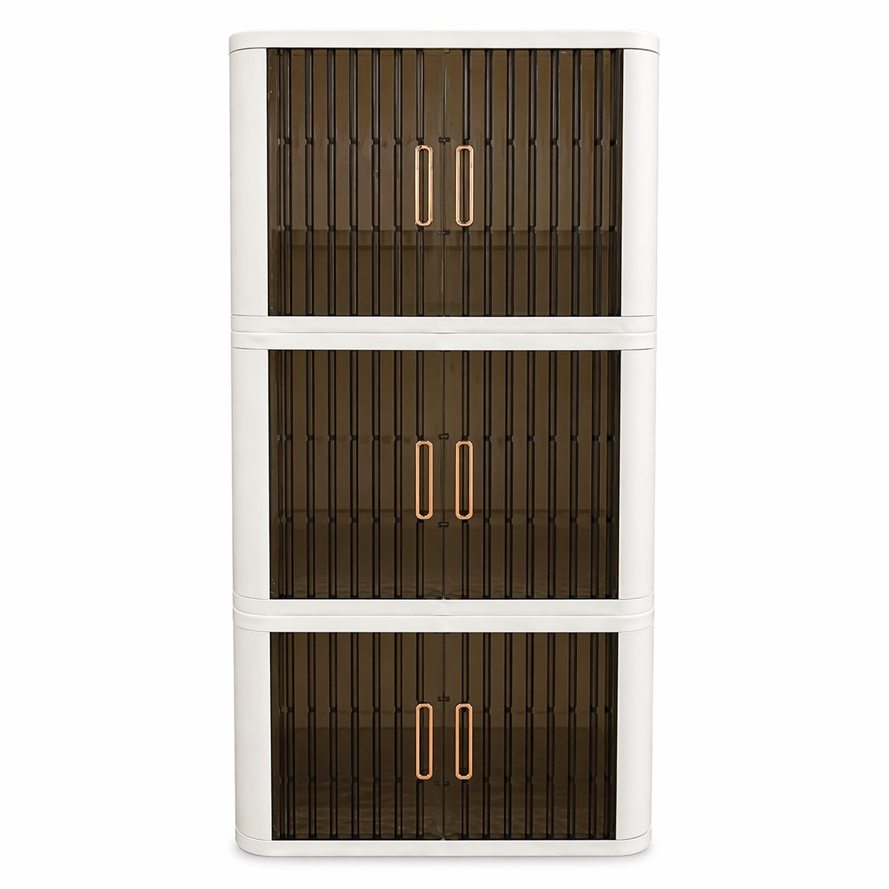 Foldable Fluted-Door Storage Cabinet, 3-Tier Set (White)