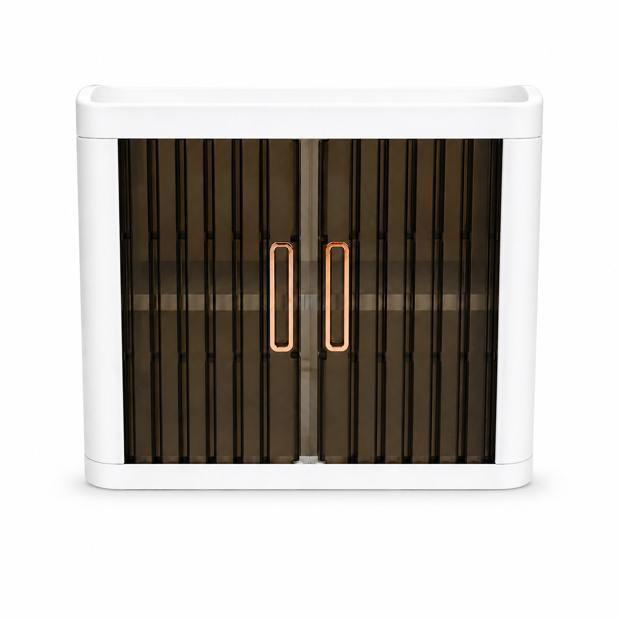 White Ribbed-Door Countertop Storage Cabinet (Compartment Style) - 46cm
