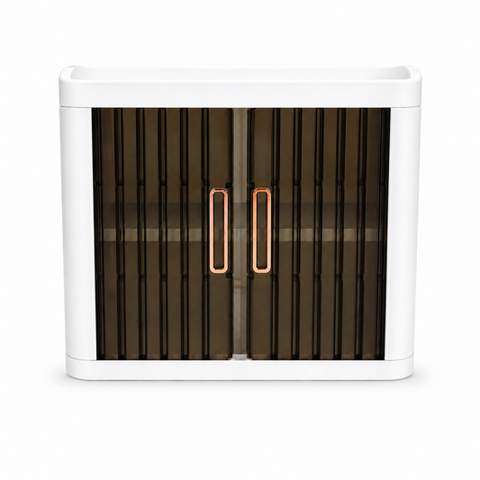 White Ribbed-Door Countertop Storage Cabinet (Compartment Style) - 46cm