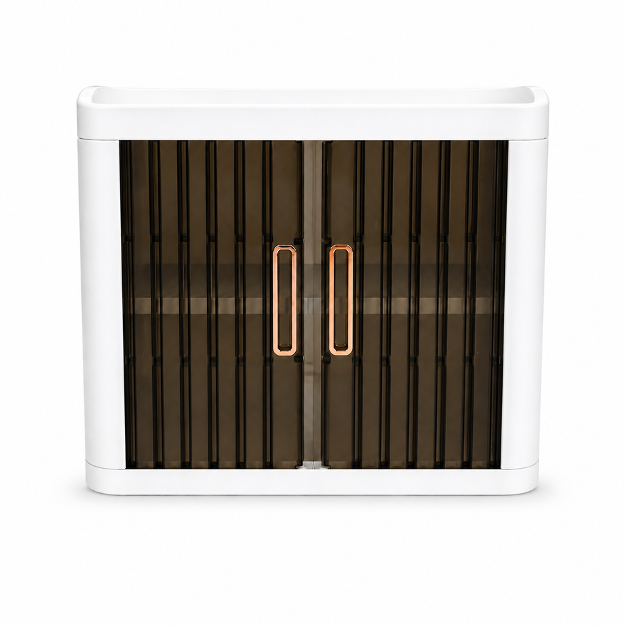White Ribbed-Door Countertop Storage Cabinet (Compartment Style) - 46cm