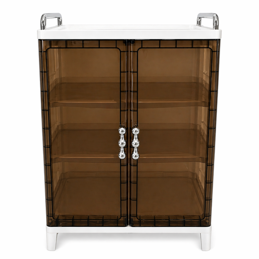 Stackable Modular Storage Cabinet with Clear Doors - Tea White