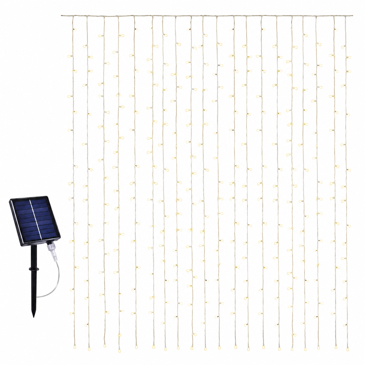 Warm White Solar Curtain Lights (3mx3m)-USB Rechargeable