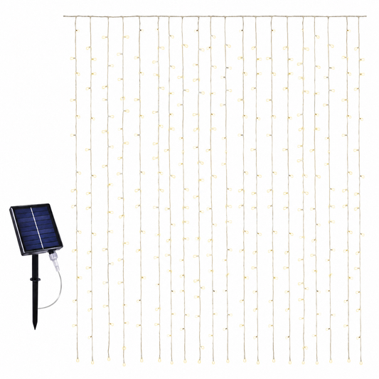 Warm White Solar Curtain Lights (3mx3m)-USB Rechargeable