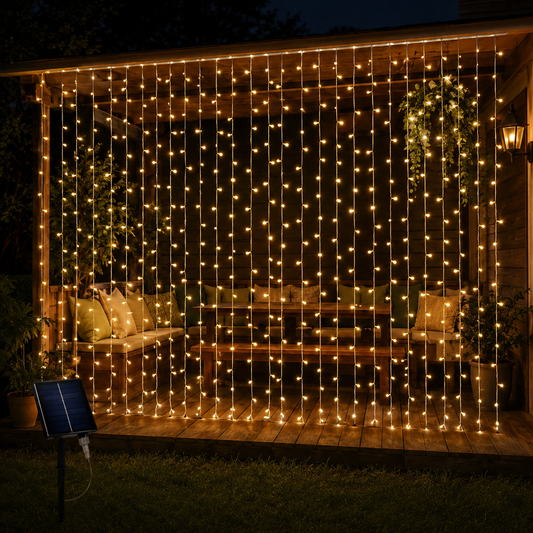 Warm White Solar Curtain Lights (3mx3m)-USB Rechargeable