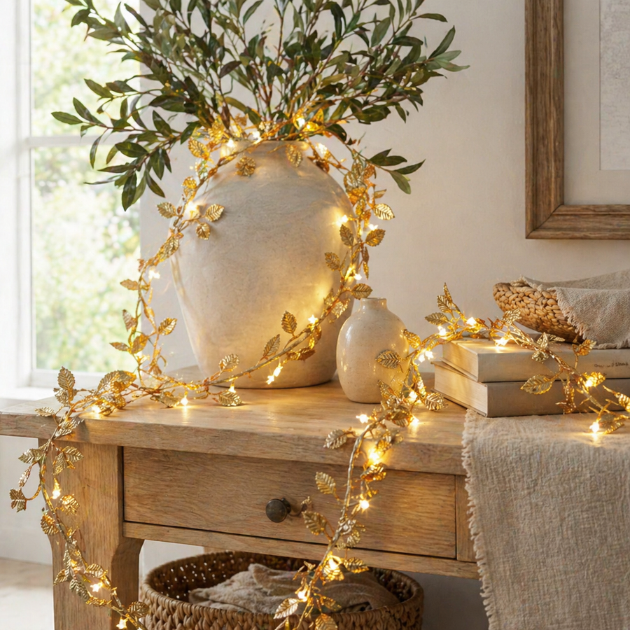Golden Leaf String Lights (5m  50 LEDs)