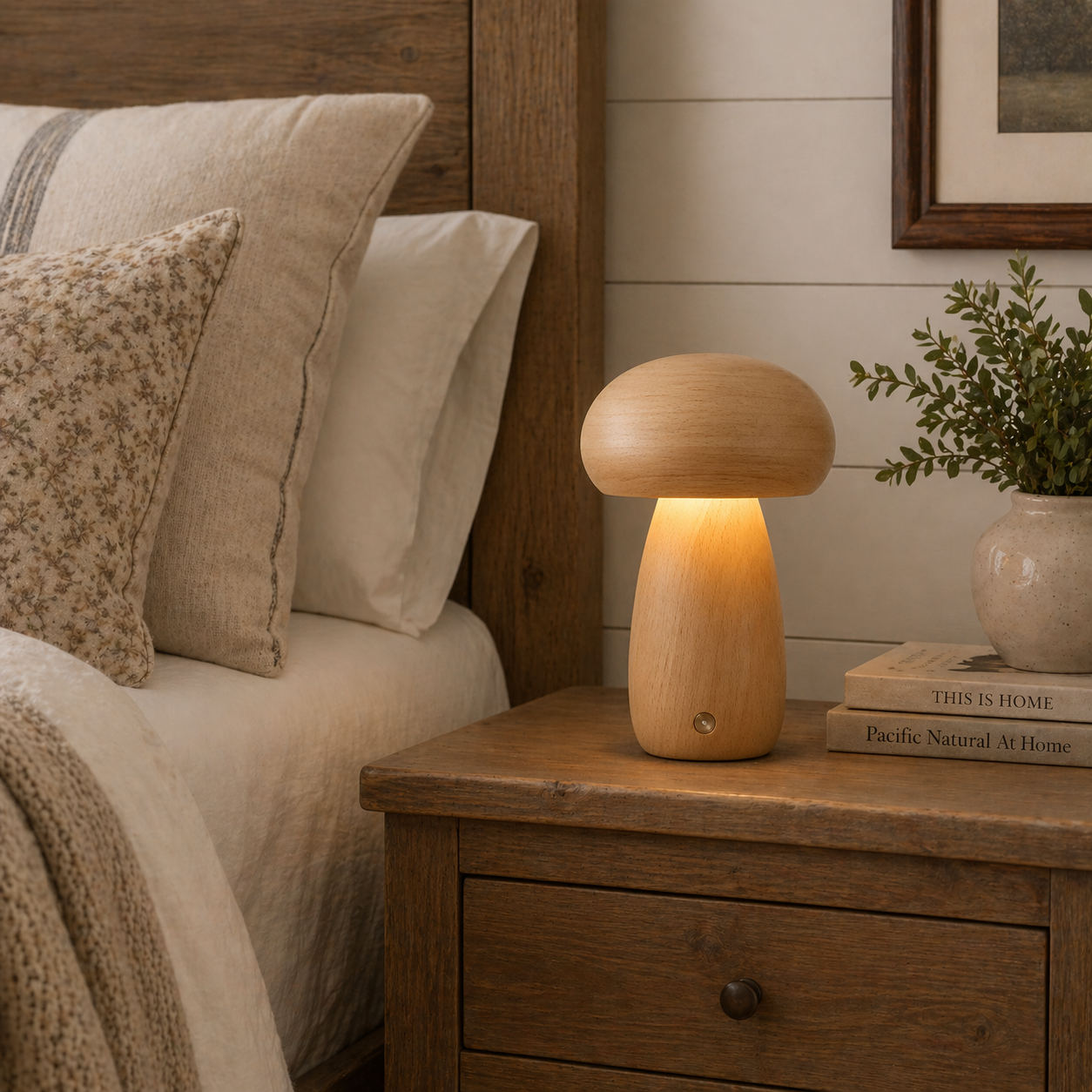 Wood Mushroom Night Light-Touch Dimmable