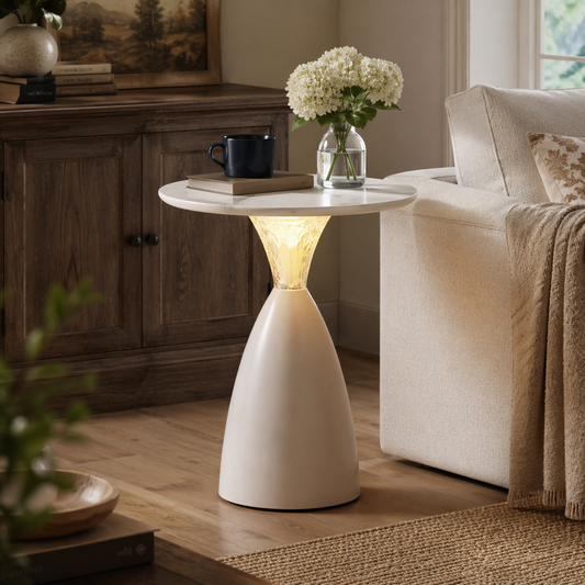 RippleGlow Rechargeable LED Side Table with Sintered Stone Top-Water Ripple Glow (White)