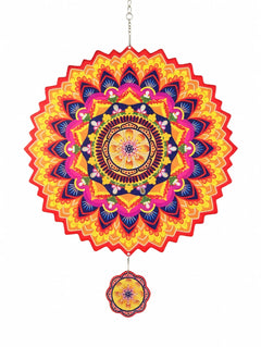  Indigo Feather Mandala: 12-inch blue-purple mandala stainless steel wind spinner with hanging charm disc, 3D balcony garden decor