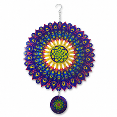 Mandala Stainless Steel Wind Spinner with Hanging Charm Disc (12in) - 3D Outdoor Garden Decor